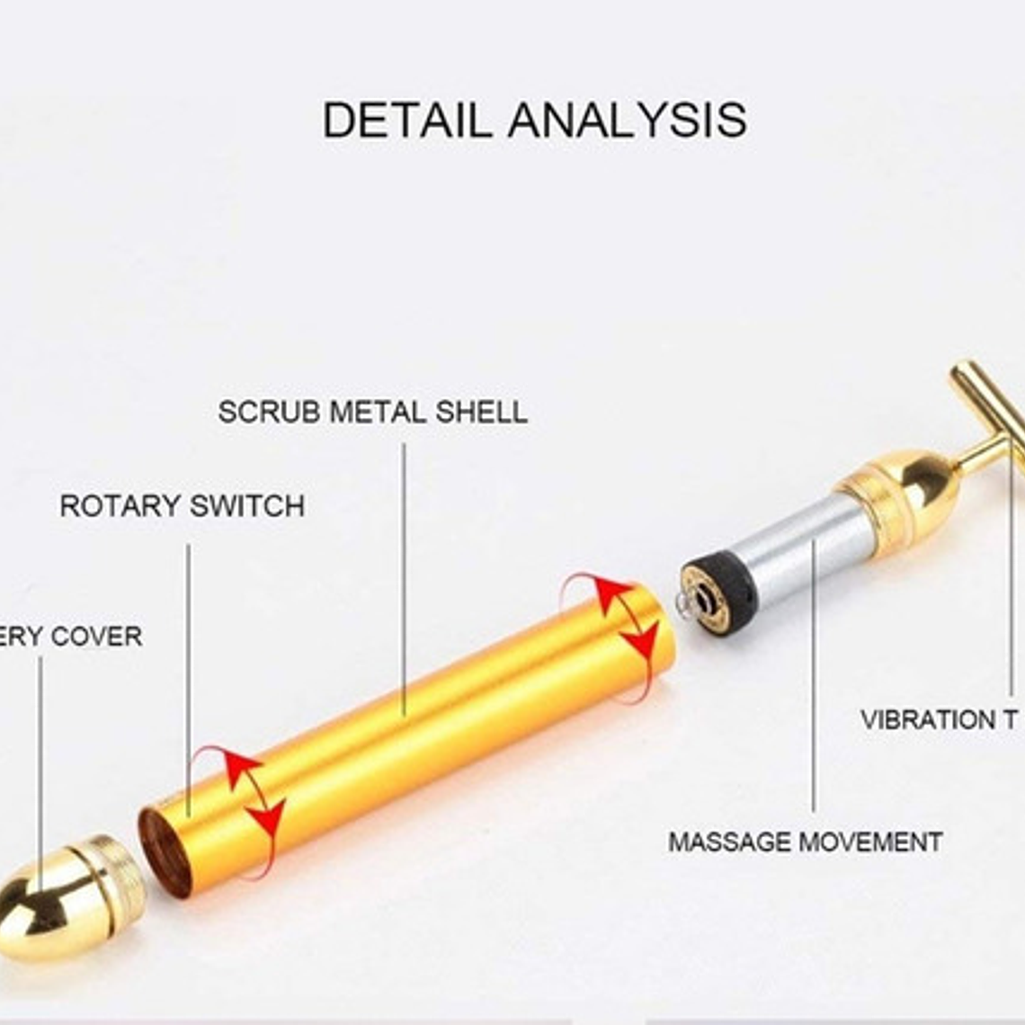 Rodillo Masajeador Facial Dorado Vibración Cuidado Piel 8