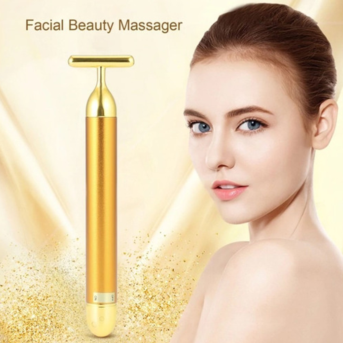 Rodillo Masajeador Facial Dorado Vibración Cuidado Piel 10