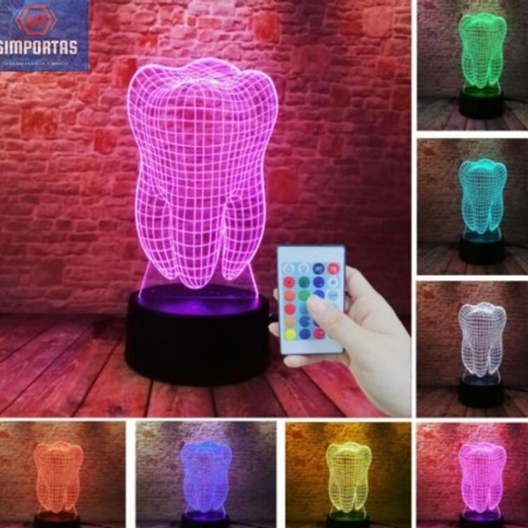 Lámpara Led 3d Switch Colores Diente Muela Usb Control Stgo. 2