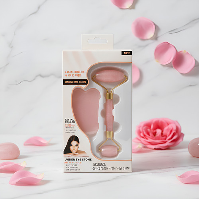 Rodillo Facial Roller Cuarzo Rosado Doble Masajes Santiago 2