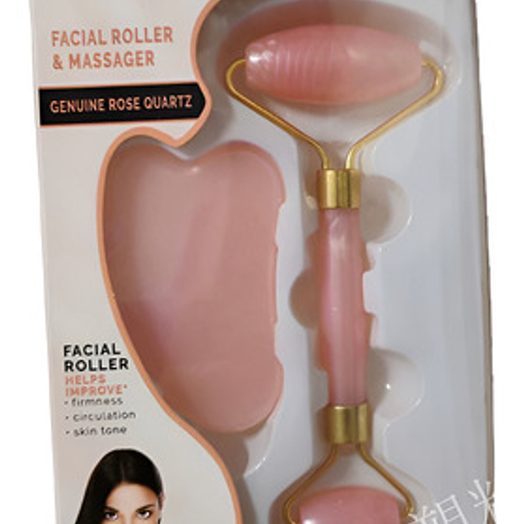 Rodillo Facial Roller Cuarzo Rosado Doble Masajes Santiago 3