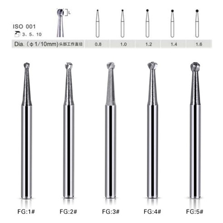 Fresas Carbide Alta Velocidad Odontología Set 5u Santiago 4