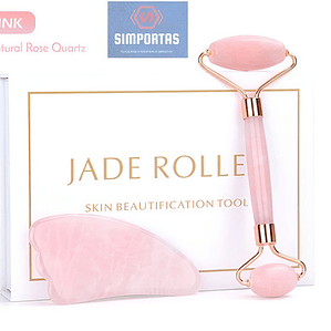 Rodillo Facial Jade Cuarzo Rosa Masajeador Estuche Deluxe