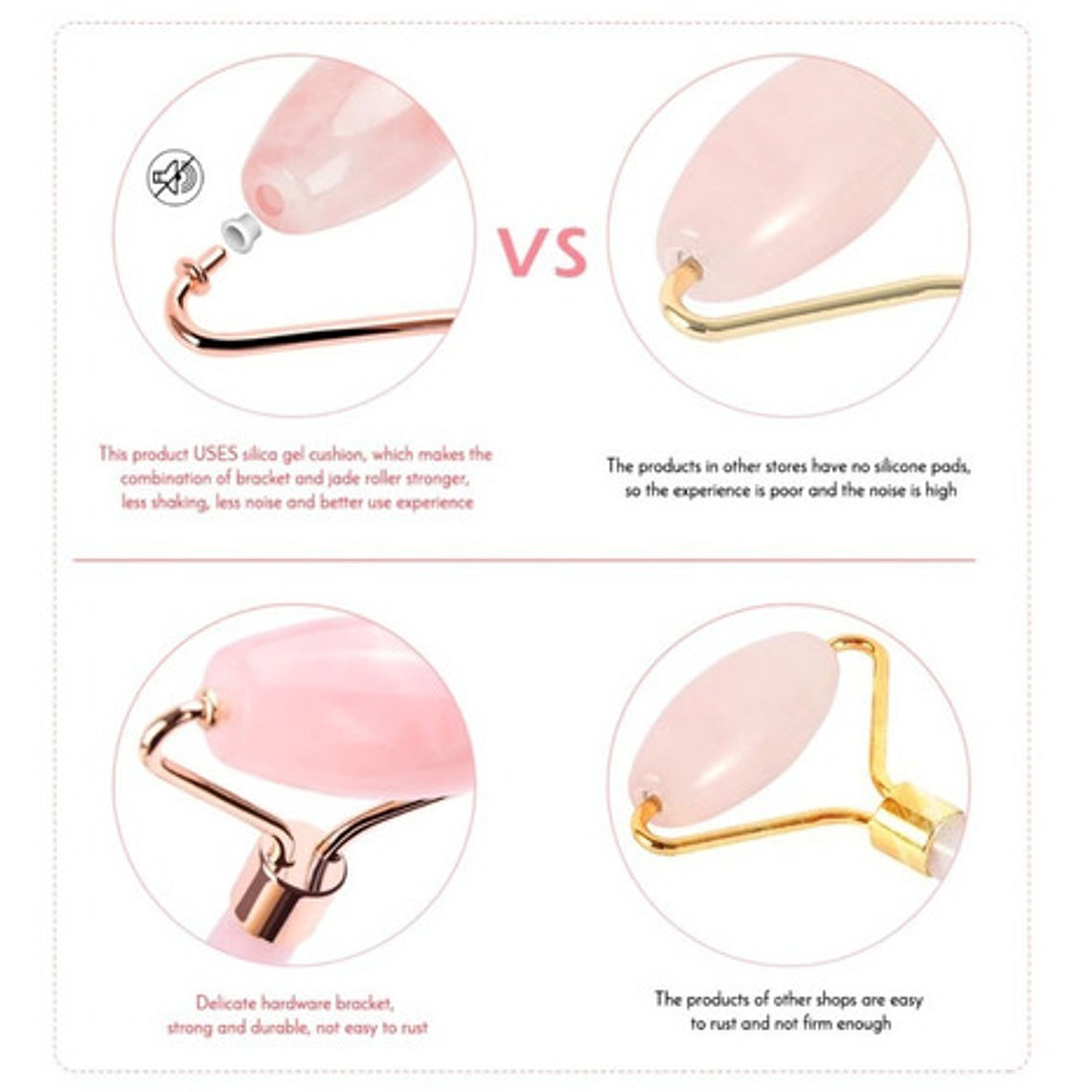 Rodillo Facial Jade Cuarzo Rosa Masajeador Estuche Deluxe 9