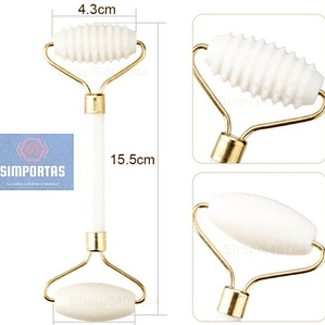 Rodillo Facial Roller Doble Único Con Piedra Blanca Pulida