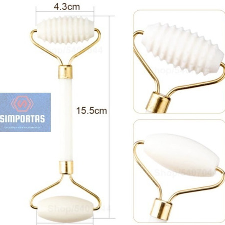 Rodillo Facial Roller Doble Único Con Piedra Blanca Pulida 1