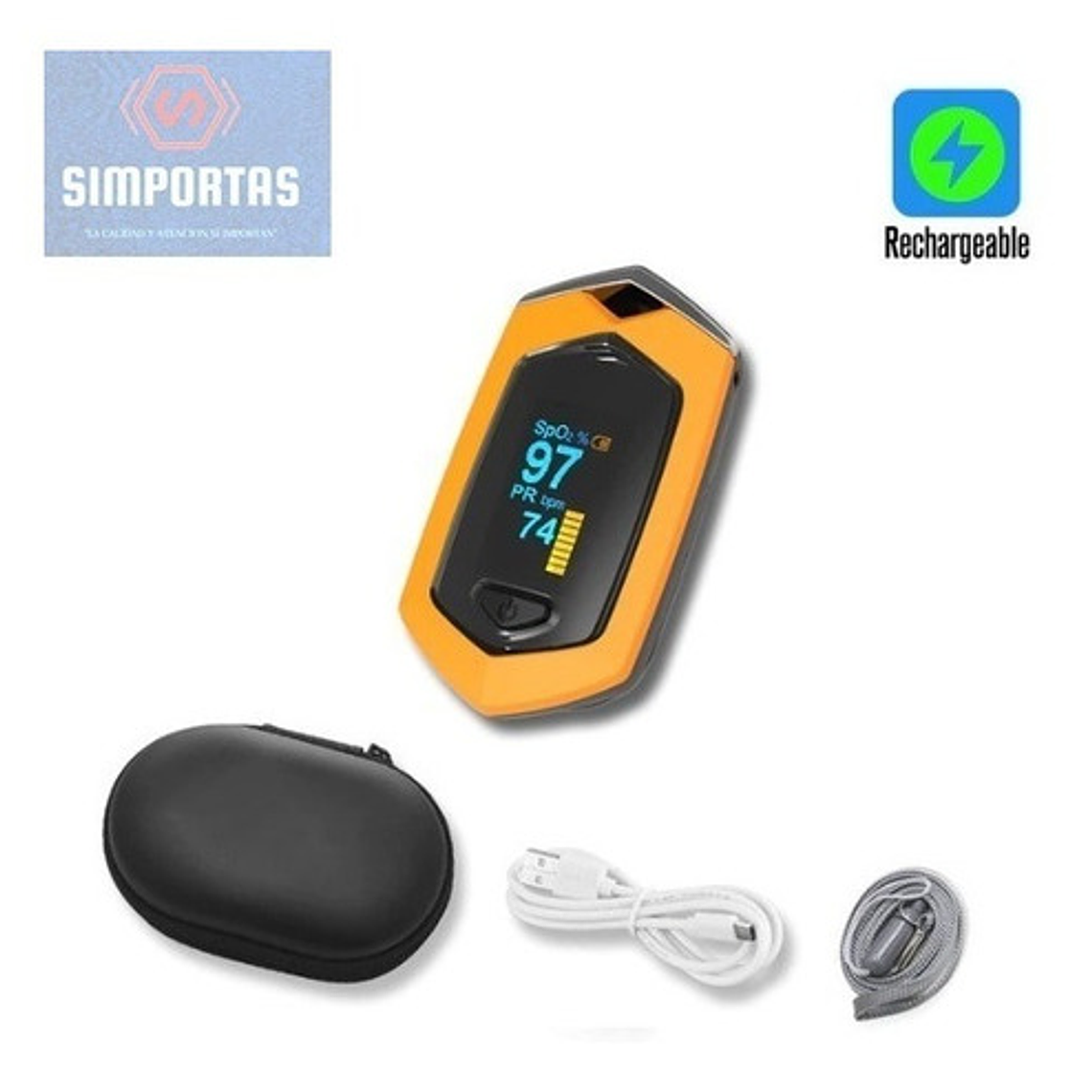 Saturometro Oximetro Recargable Colores Usb Con Estuche Stgo 11
