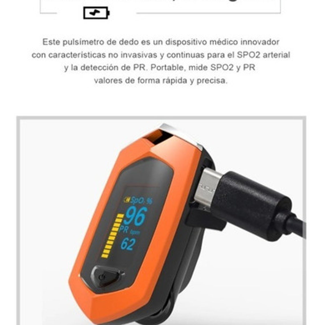 Saturometro Oximetro Recargable Colores Usb Con Estuche Stgo 18