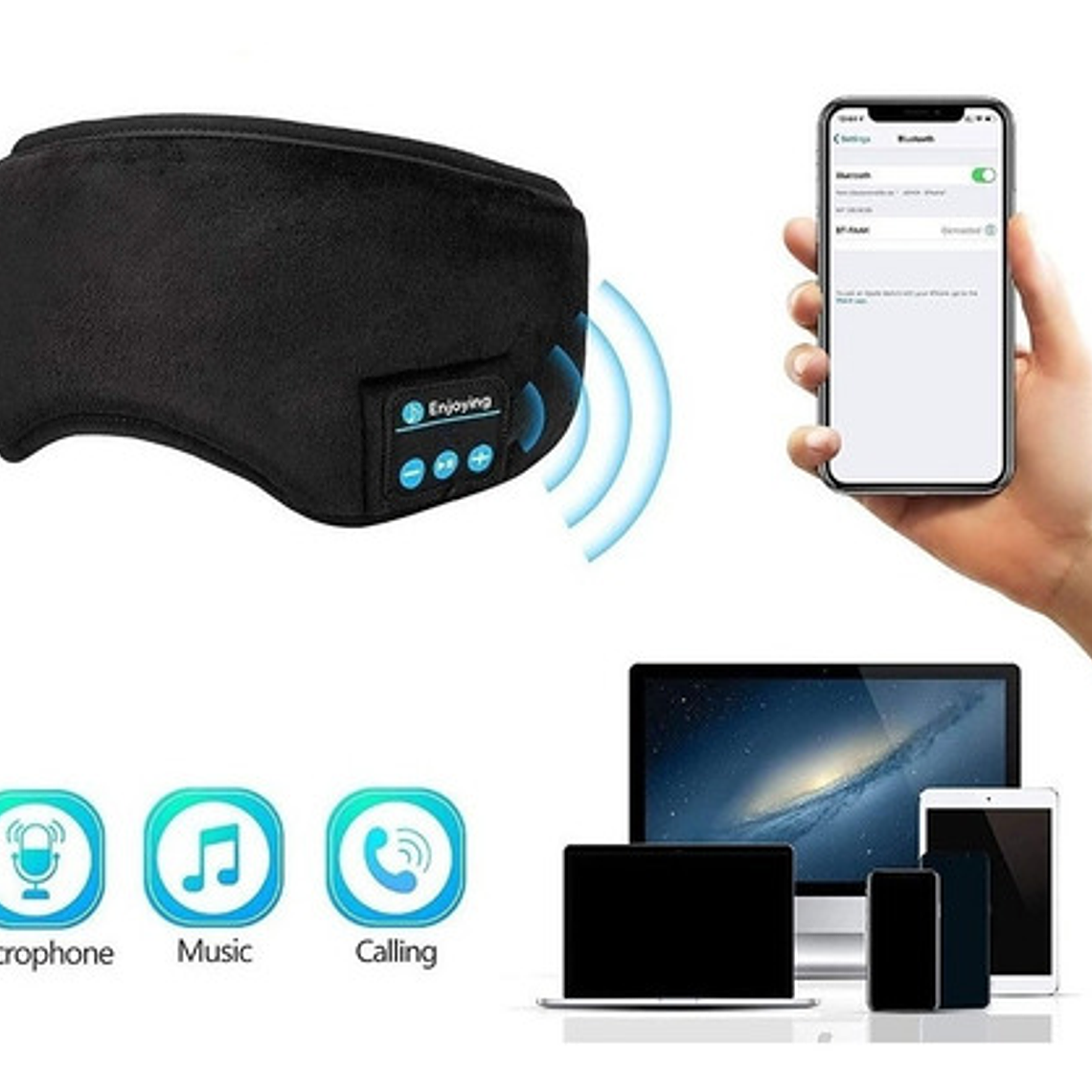 Antifaces Auriculares Dormir Bluetooth Música Micrófono Stgo 4