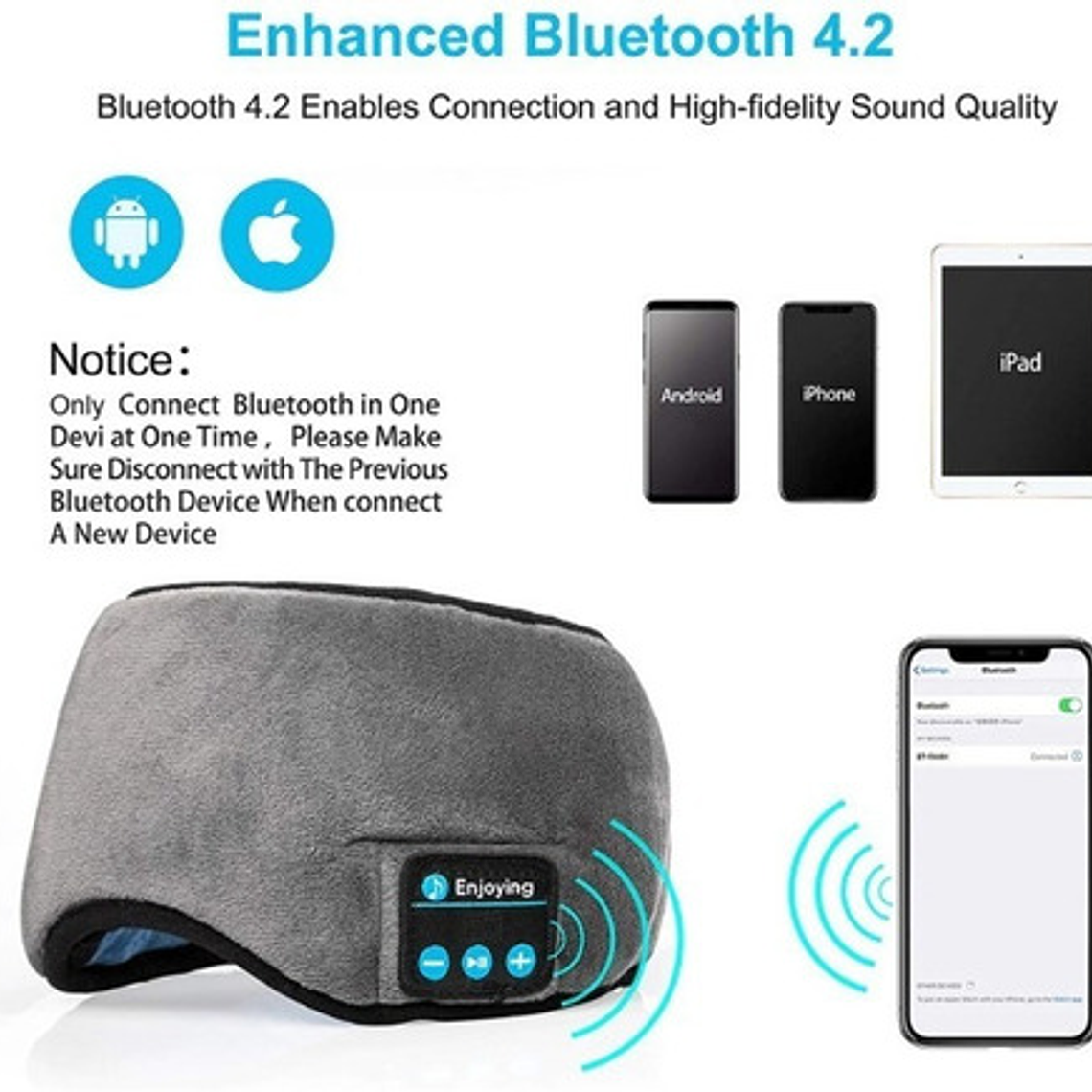 Antifaces Auriculares Dormir Bluetooth Música Micrófono Stgo 15