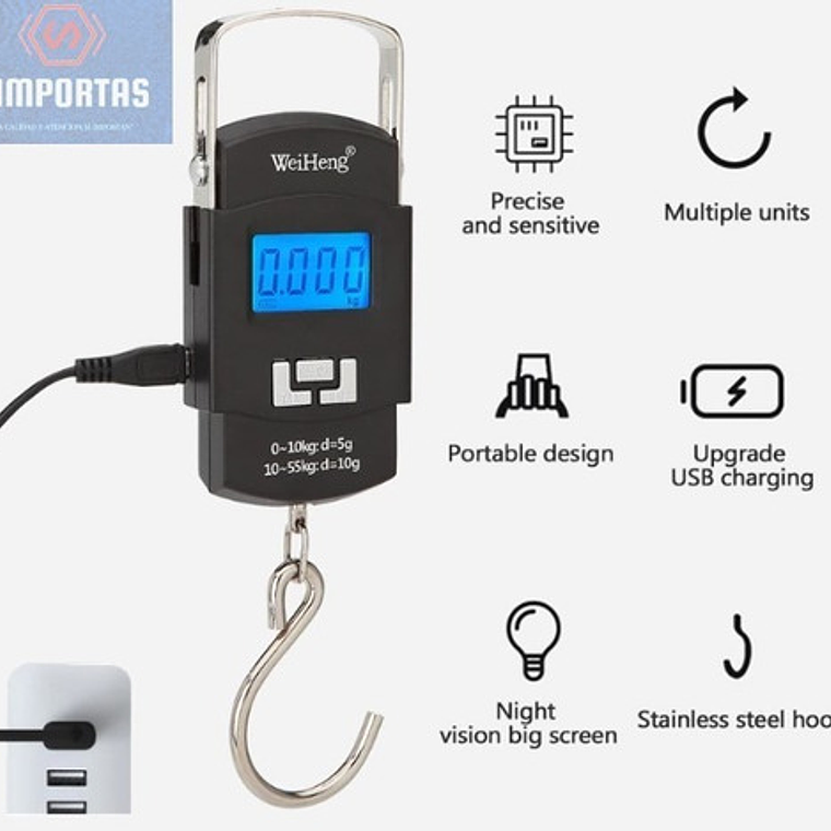 Pesa Balanza Digital Maleta Colgar 50kg Carga Usb Resistente 3