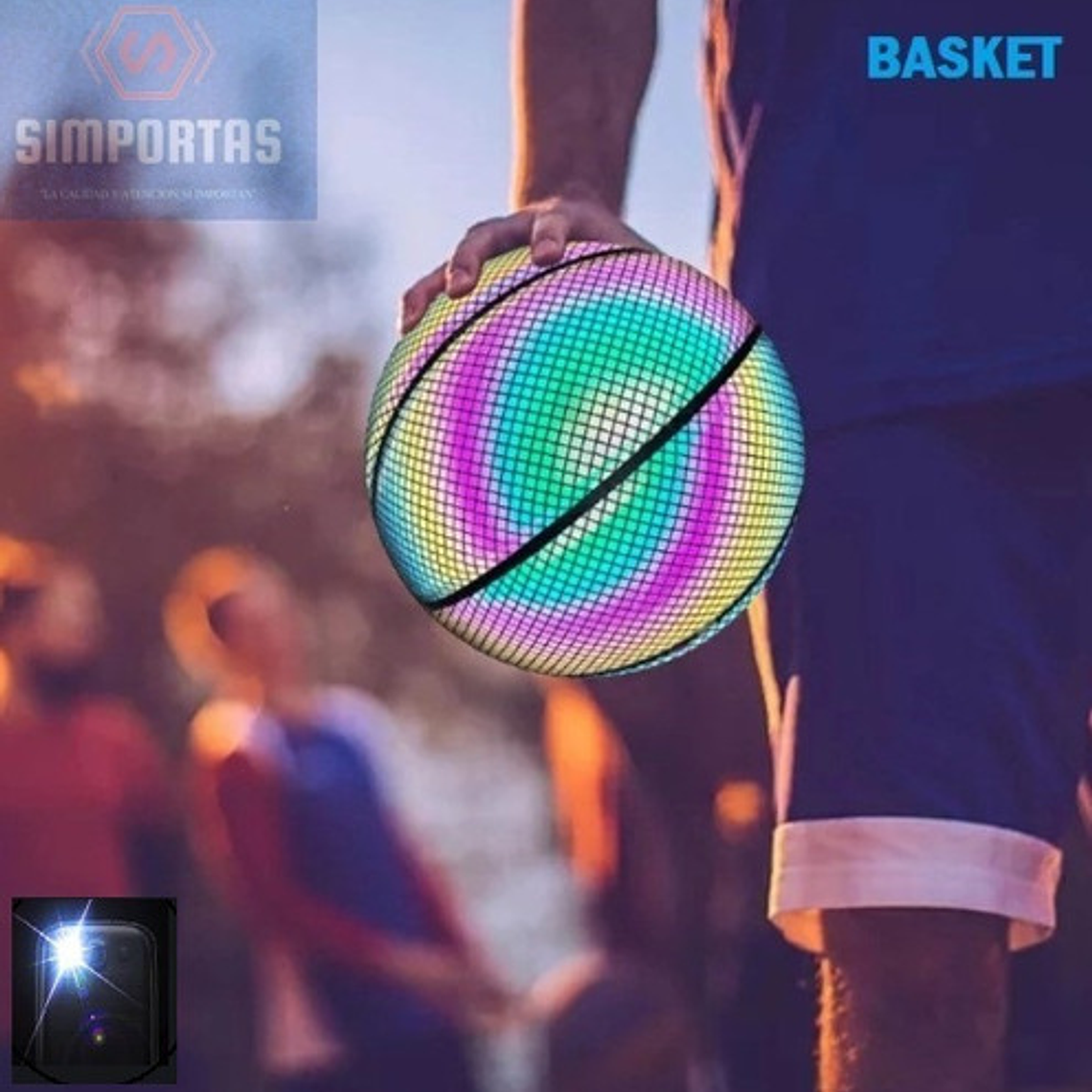 Balón Basketball Holográfico Reflectante Cámara Deporte Flex 2