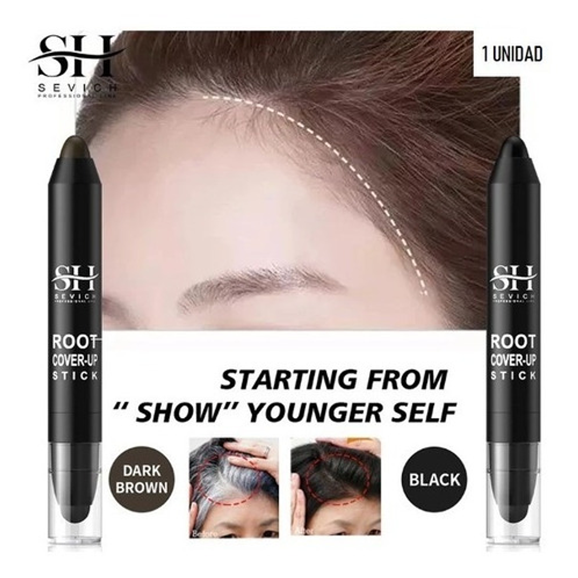 Tinte Lápiz Para Raíces Y Canas Instantáneo Con Goma Sevich 5