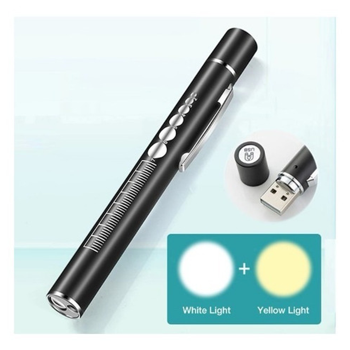 Linterna Médica Reflejos Carga Usb 2 Luces Clip Santiago 6