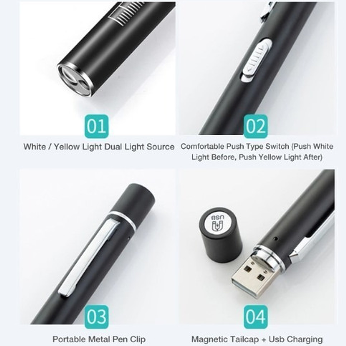 Linterna Médica Reflejos Carga Usb 2 Luces Clip Santiago 8