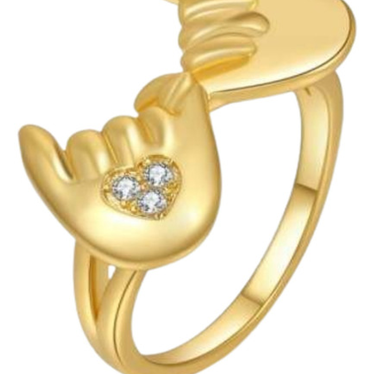 Anillo Dorado Unión Cristal Dedito Madre Hijo Pareja Calidad 1