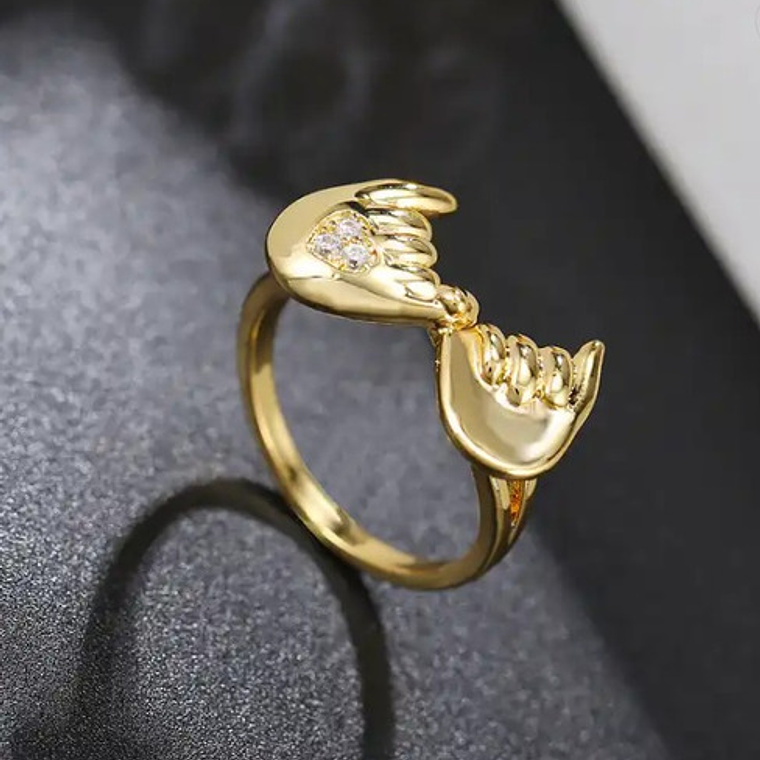 Anillo Dorado Unión Cristal Dedito Madre Hijo Pareja Calidad 2