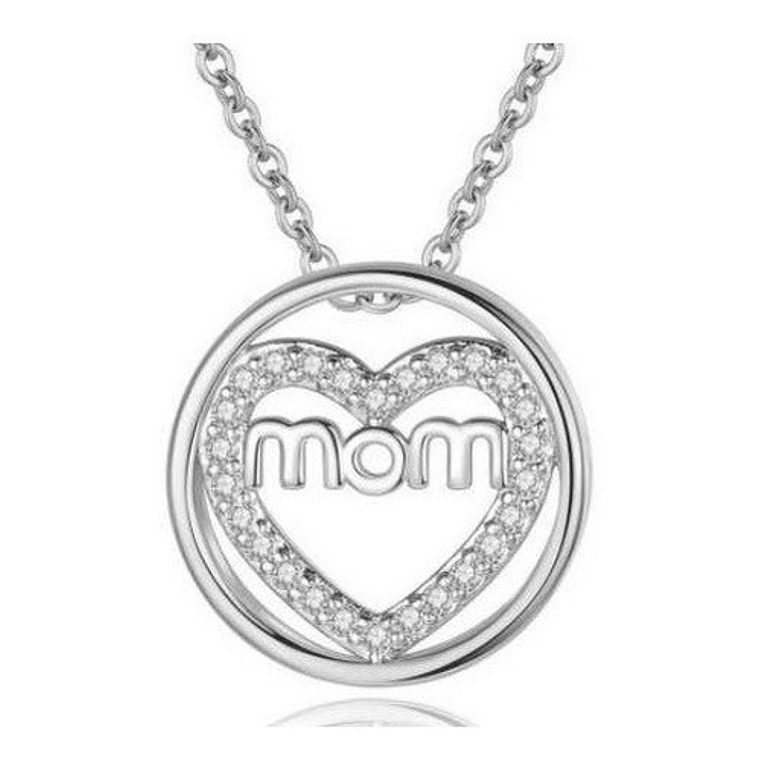 Collar Mamá Corazón Mom En Anillo Ring Piedras Calidad 3