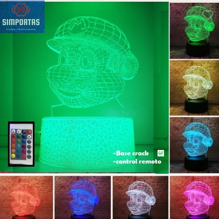 Lámpara Súper Mario Bross 3d Control Remoto Único Base Crack 3