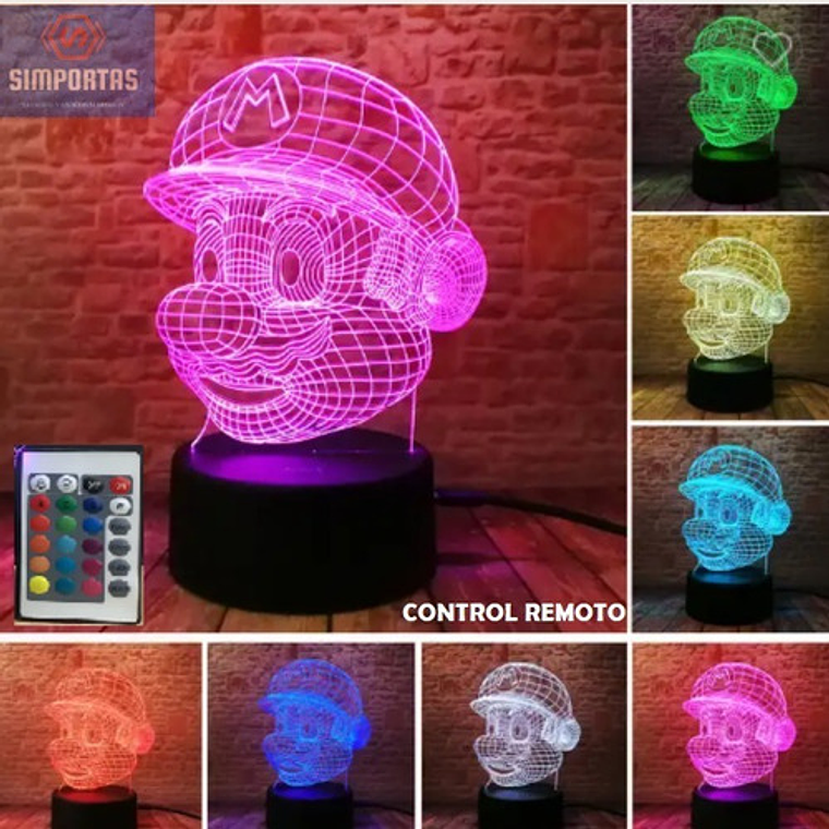 Lámpara Súper Mario Bross Visual 3d Con Control Remoto Color 2