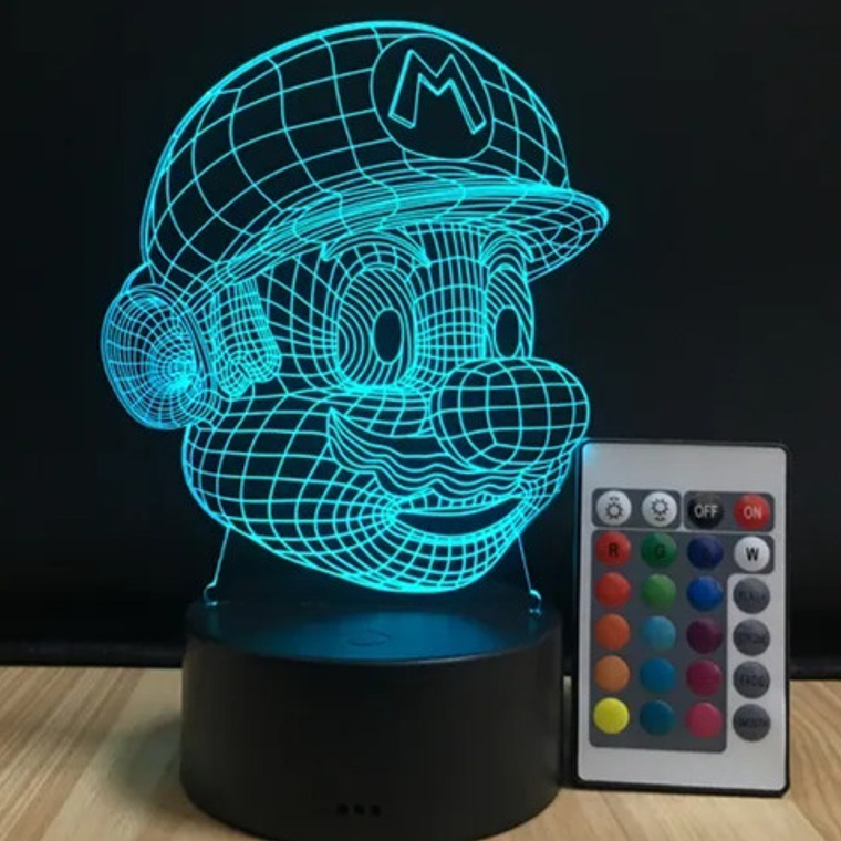 Lámpara Súper Mario Bross Visual 3d Con Control Remoto Color 3