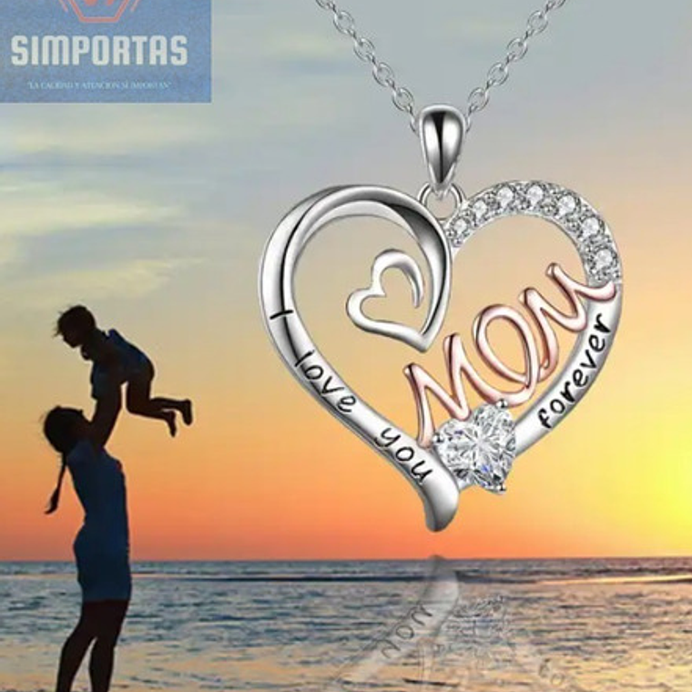 Collar Mamá Corazón I Love U Forever Cristales Calidad 2