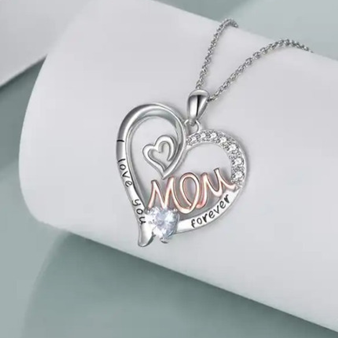 Collar Mamá Corazón I Love U Forever Cristales Calidad 4