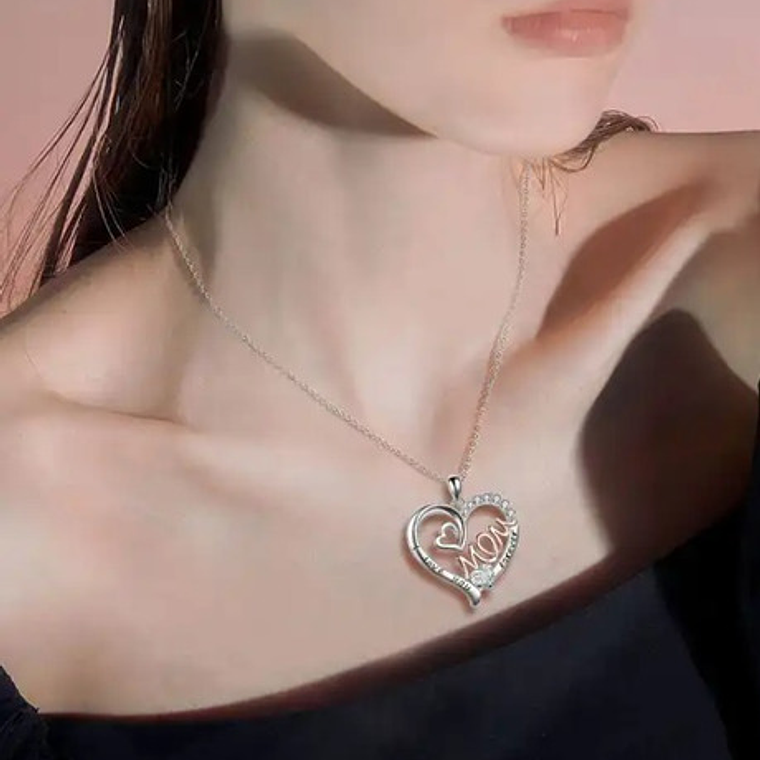 Collar Mamá Corazón I Love U Forever Cristales Calidad 5