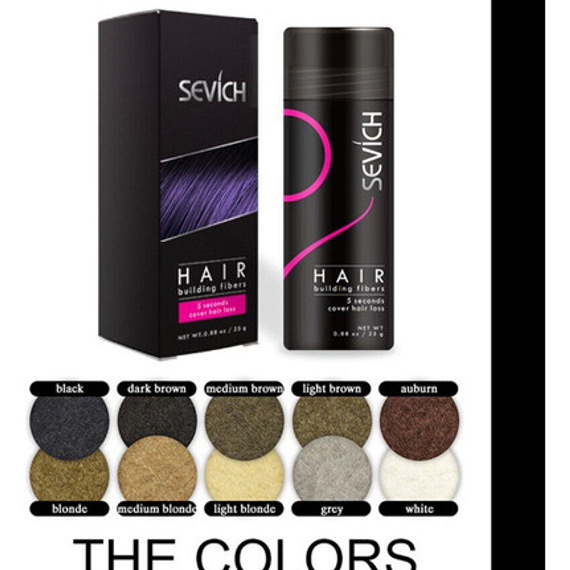 Fibras Sevich Naturales Relleno Calvicie Colores 25g Stgo. 21