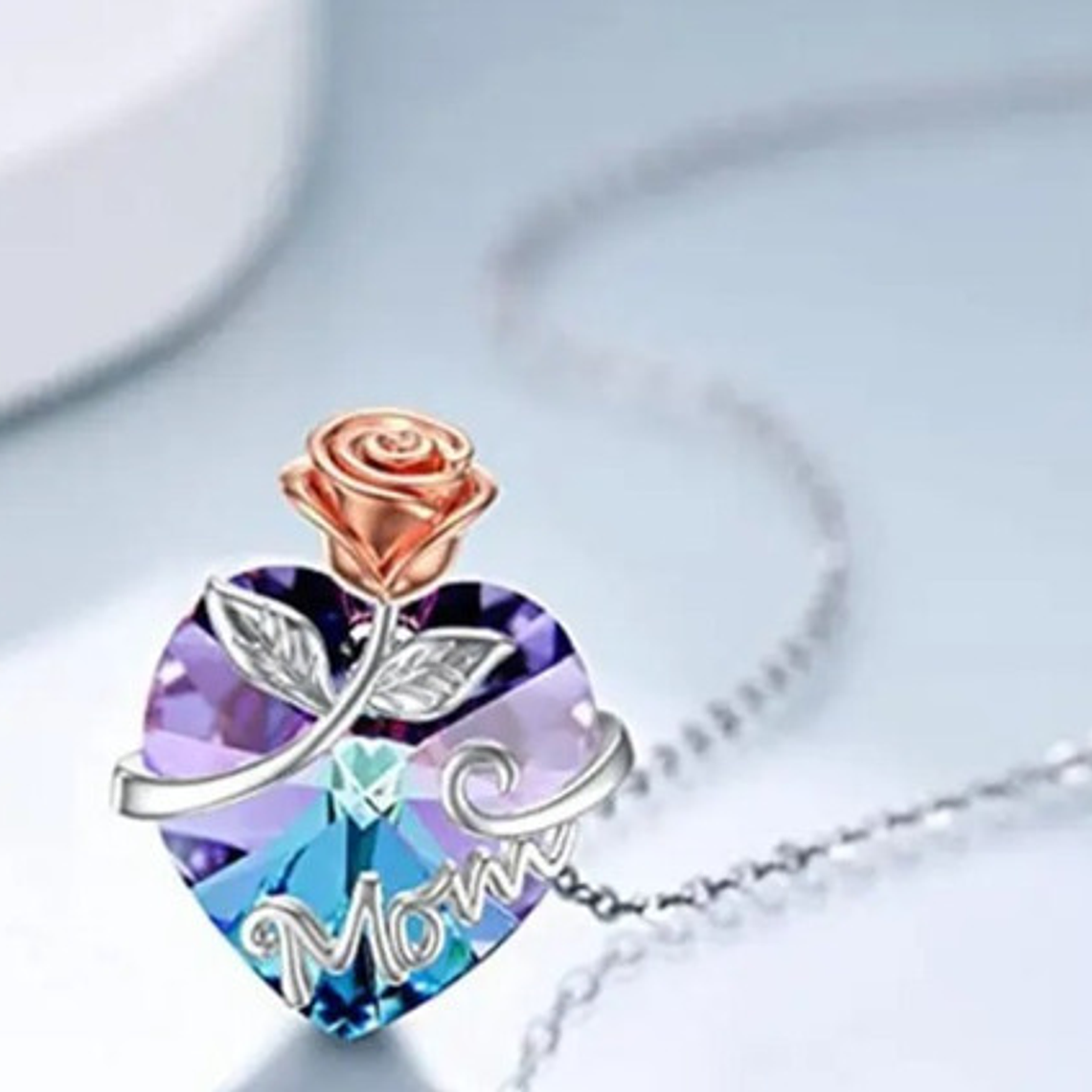 Collar Mamá Cristal Corazón Morada Abrazada Regalo Calidad 2