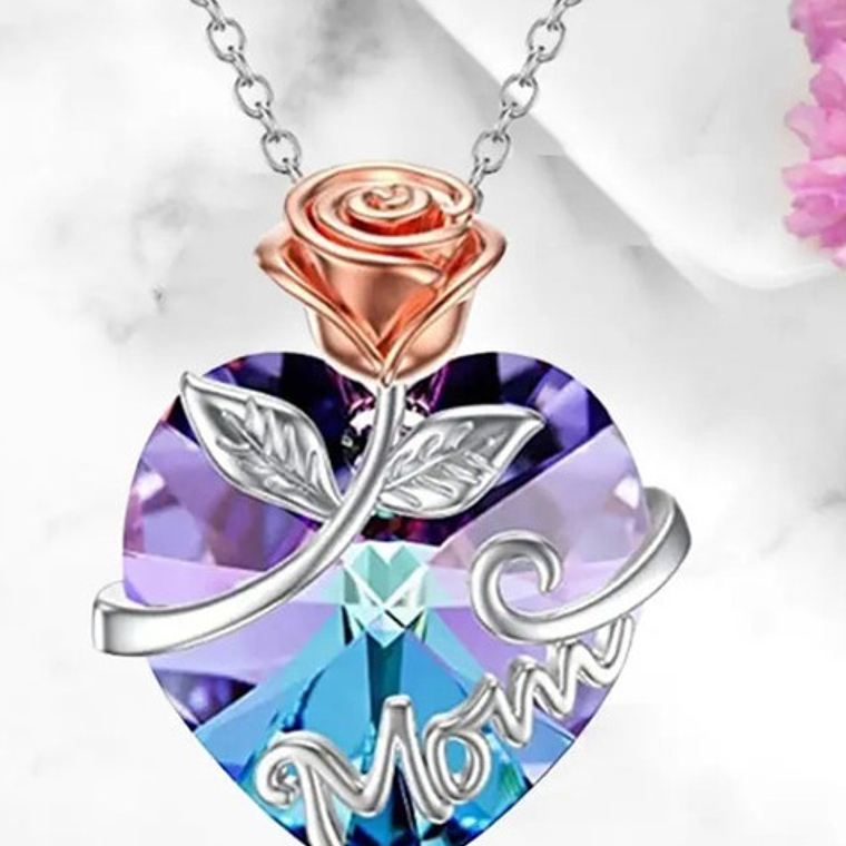Collar Mamá Cristal Corazón Morada Abrazada Regalo Calidad 5
