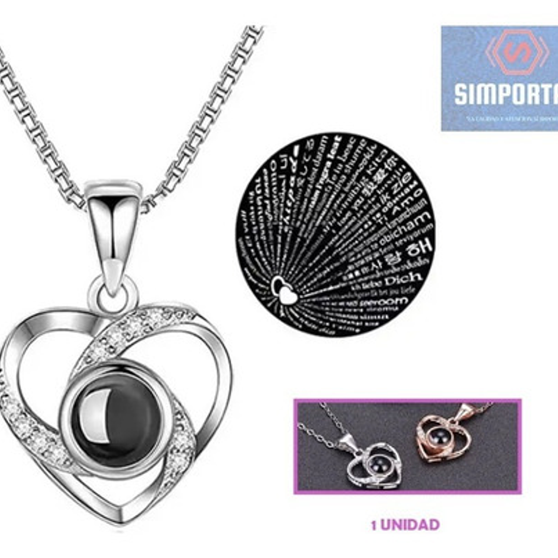 Collar Mamá Corazón Cristal Proyección Te Amo En 100 Idiomas 7