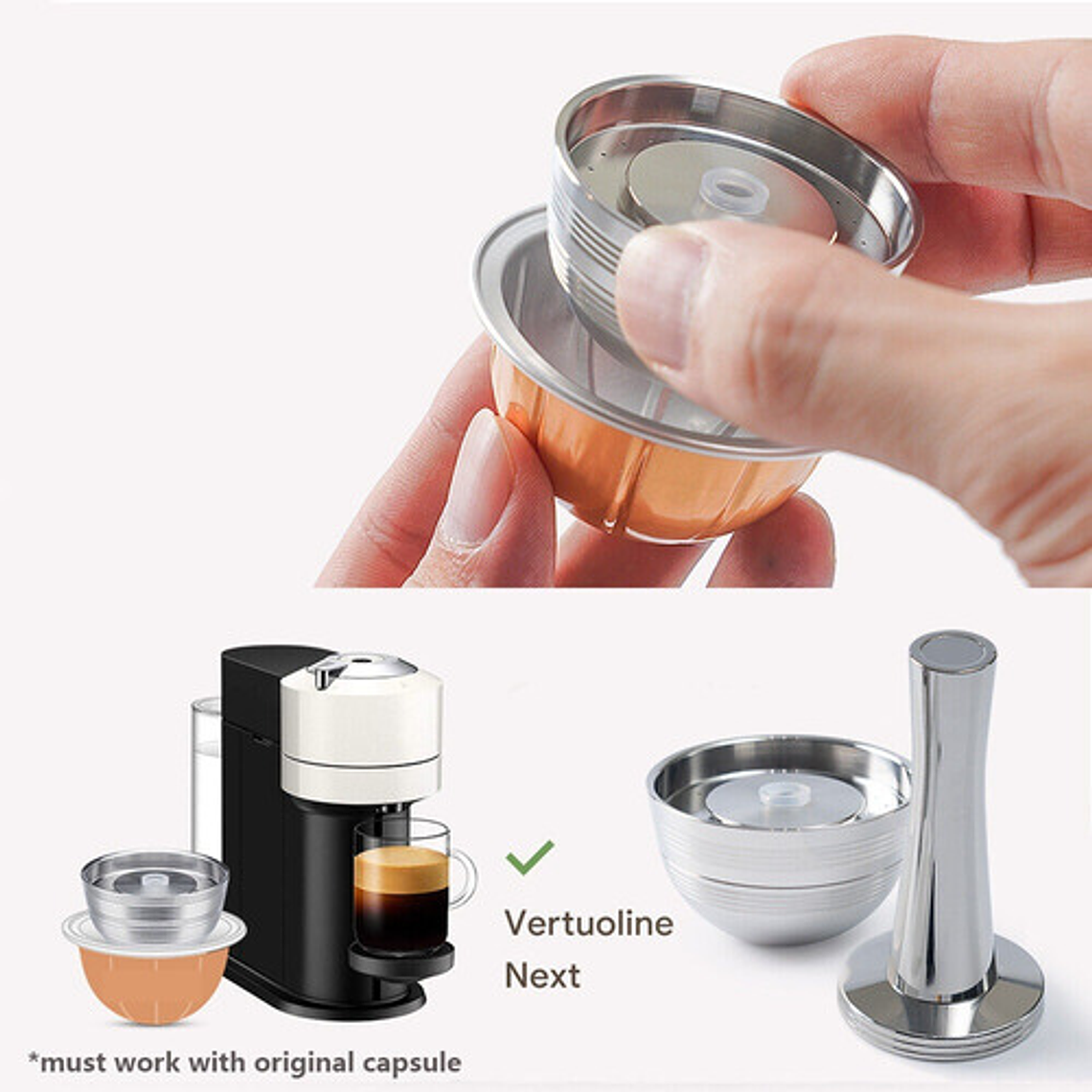 Cápsula Reutilizable Acero Para Nespresso Vertuo +apisonador 2