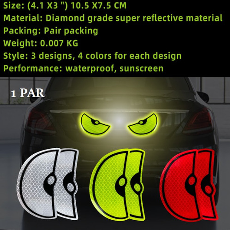  Stickers 3d Par Ojos Reflectantes Autoadhesivo Auto Tunning 3