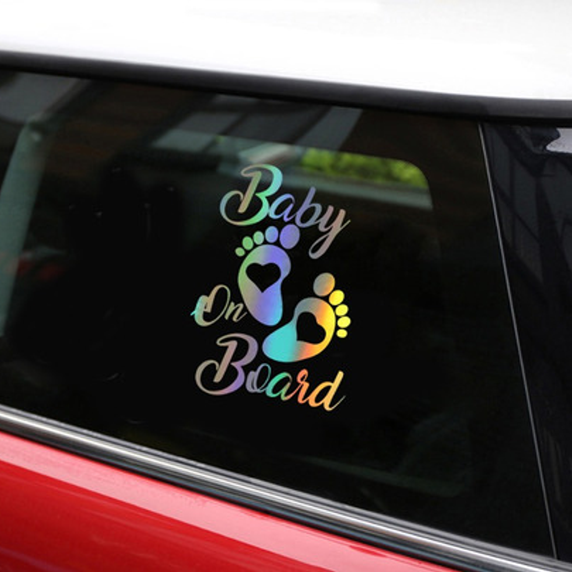 Sticker Autoadhesivo Baby Patitas Holográfico Arcoiris Auto  1