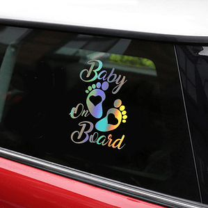Sticker Autoadhesivo Baby Patitas Holográfico Arcoiris Auto 