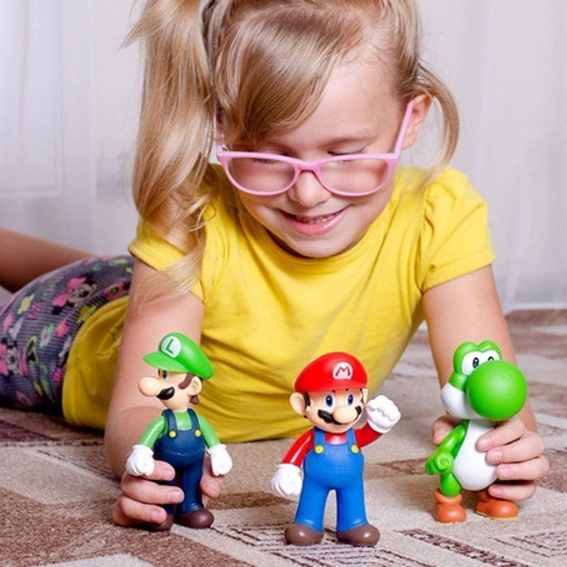 Figuras Mario Bros Luigi Yoshi Set 3 Piezas Articuladas  10