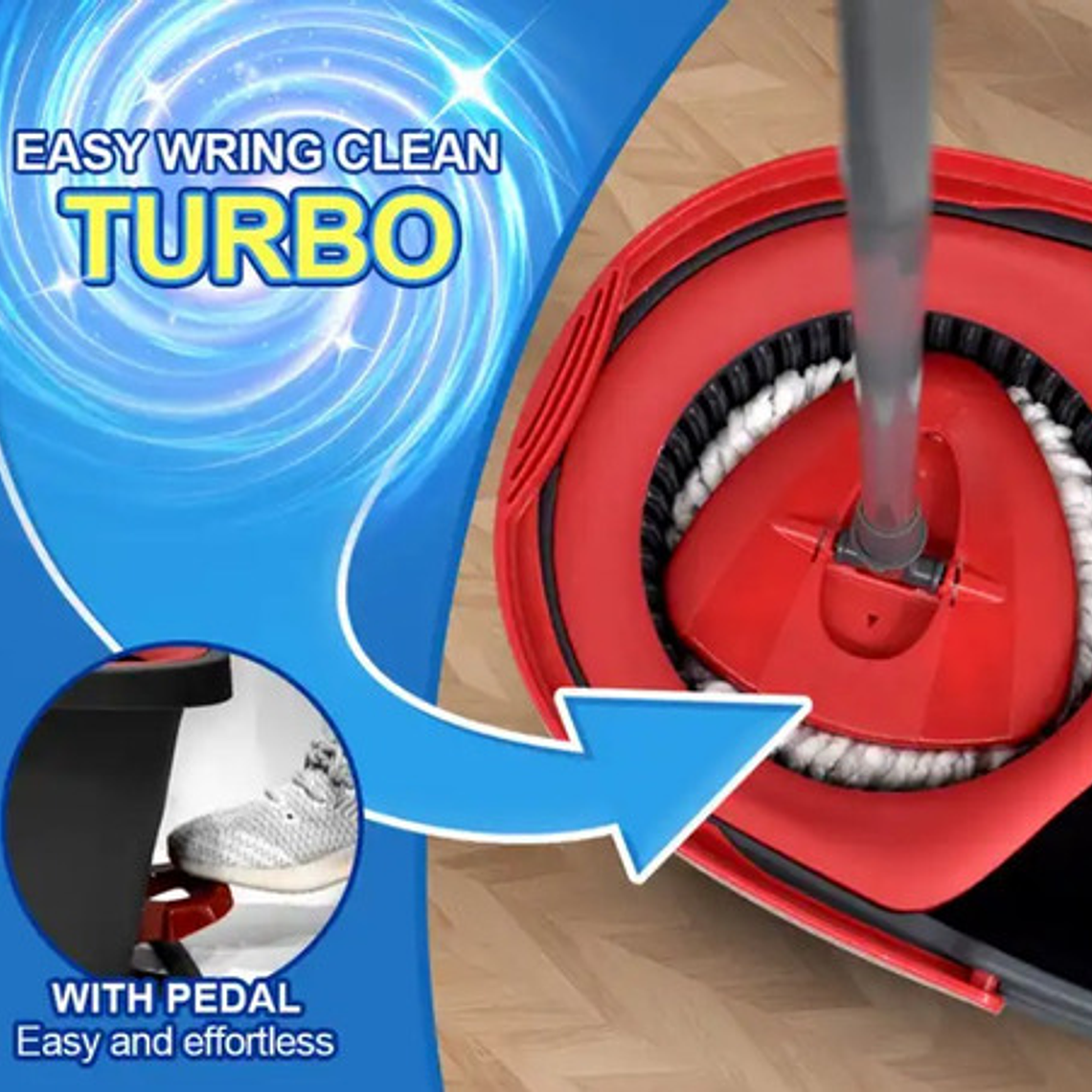 Kit Mopa Premium Balde Con Pedal Easy Wring Clean Giratoria 4