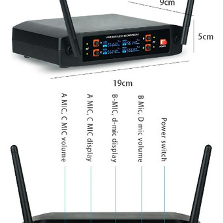 Kit 4 Micrófonos Inalámbricos Cardioide Calidad Frecuencias 7