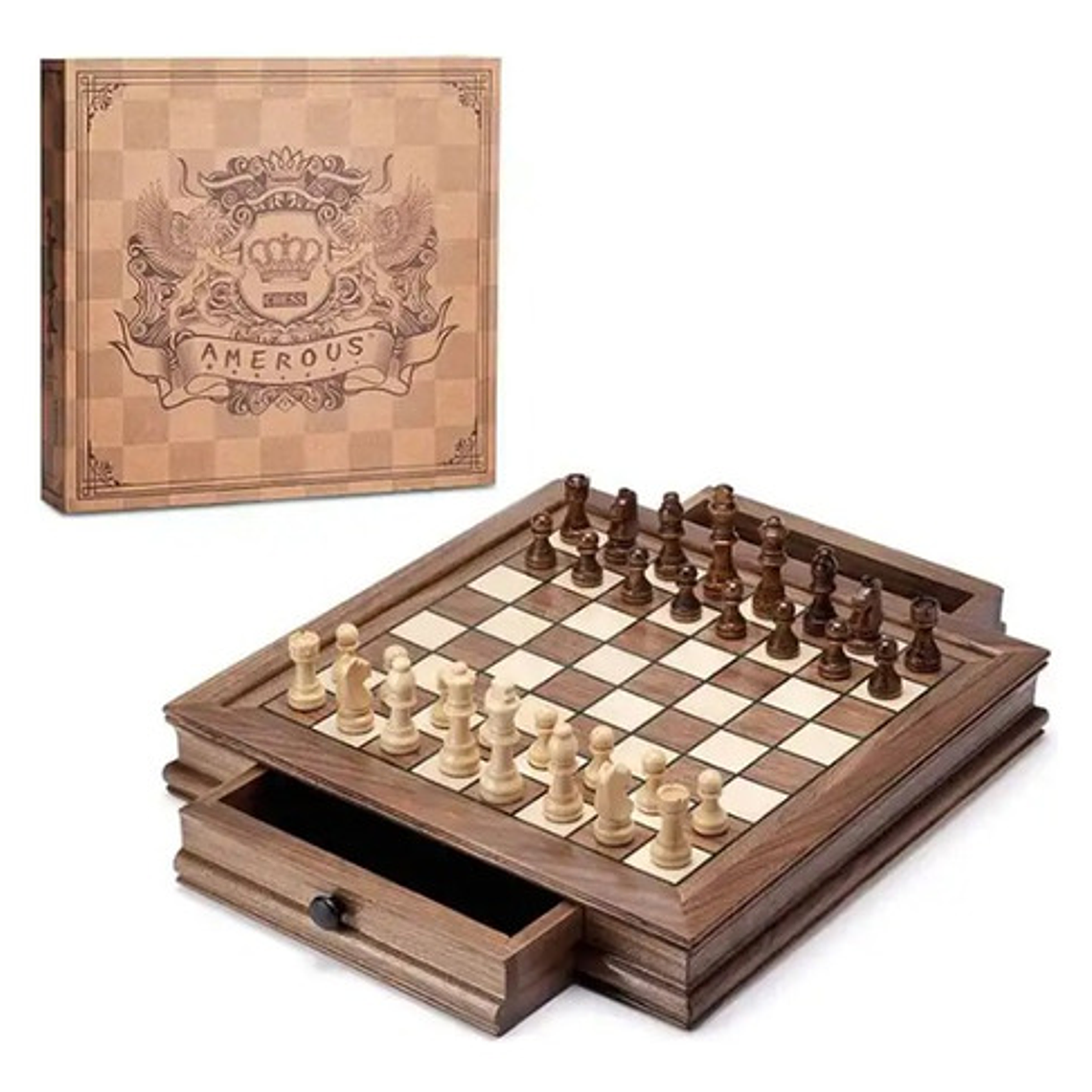 Tablero Ajedrez Premium Cajones Magnético Madera Fina 32cm 2