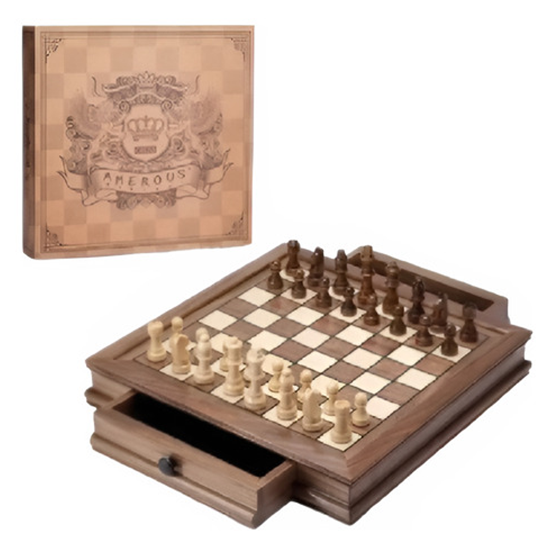 Tablero Ajedrez Premium Cajones Magnético Madera Fina 42cm 5