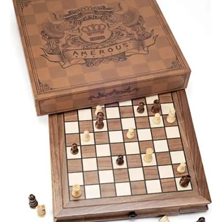 Tablero Ajedrez Premium Cajones Magnético Madera Fina 42cm 8