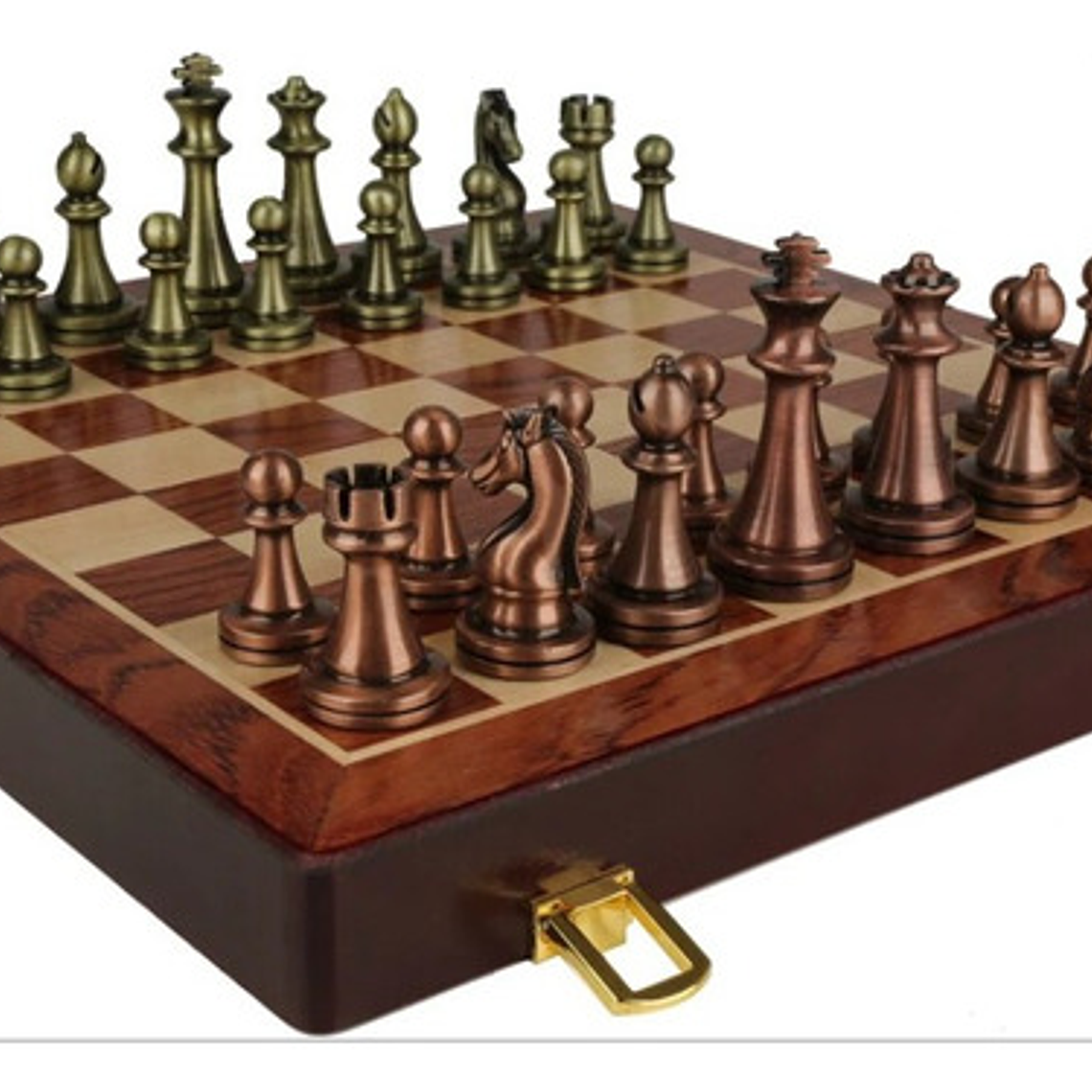 Tablero Ajedrez Deluxe Piezas Metálicas Cobre Y Bronce 29cm 1