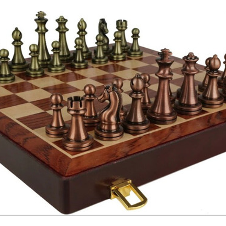 Tablero Ajedrez Deluxe Piezas Metálicas Cobre Y Bronce 29cm 1