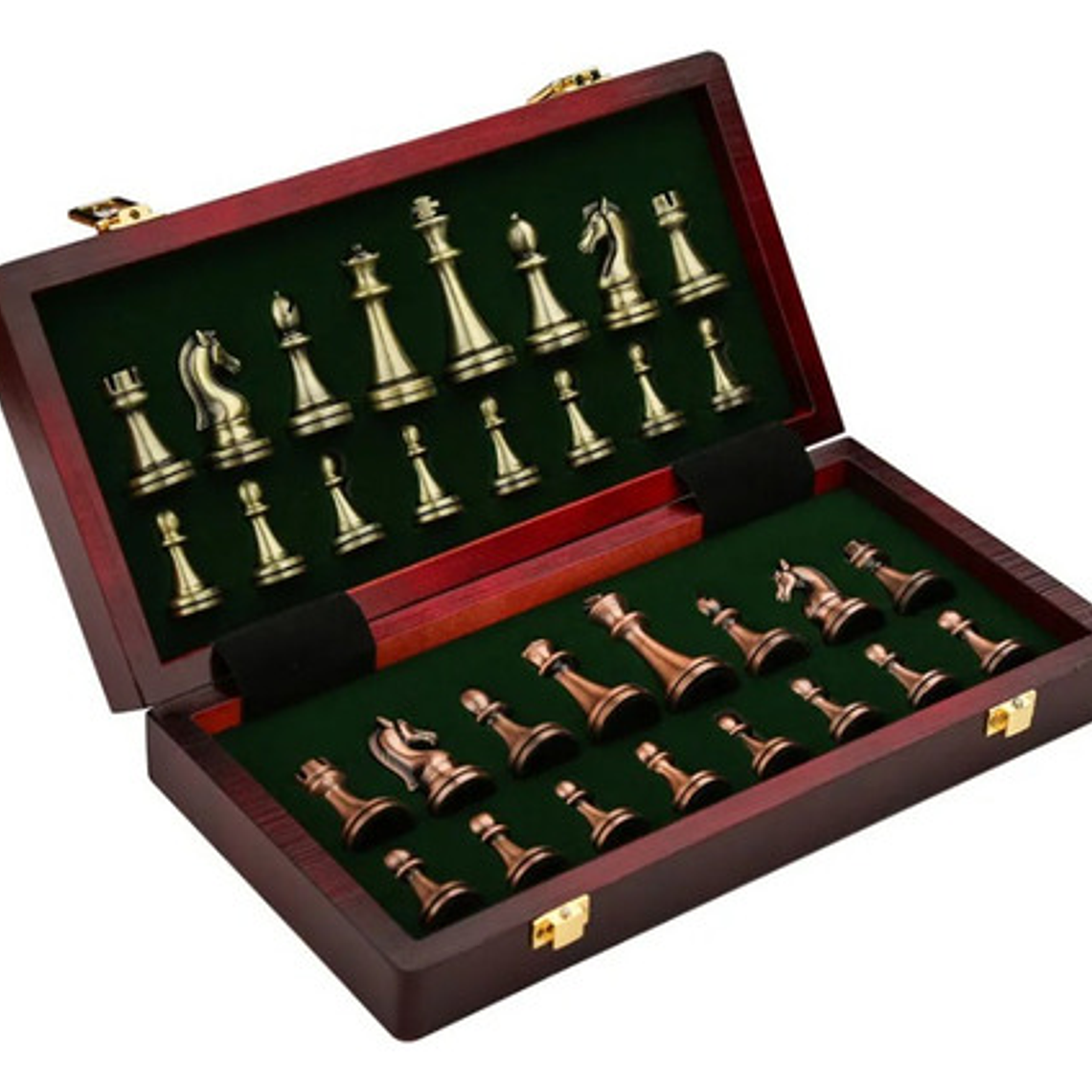 Tablero Ajedrez Deluxe Piezas Metálicas Cobre Y Bronce 29cm 2