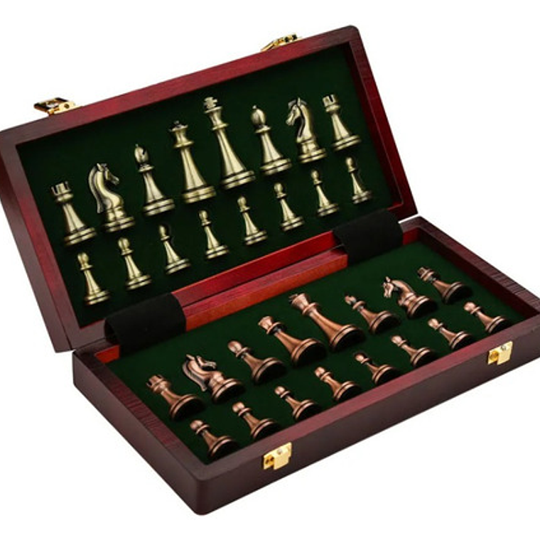 Tablero Ajedrez Deluxe Piezas Metálicas Cobre Y Bronce 29cm 2