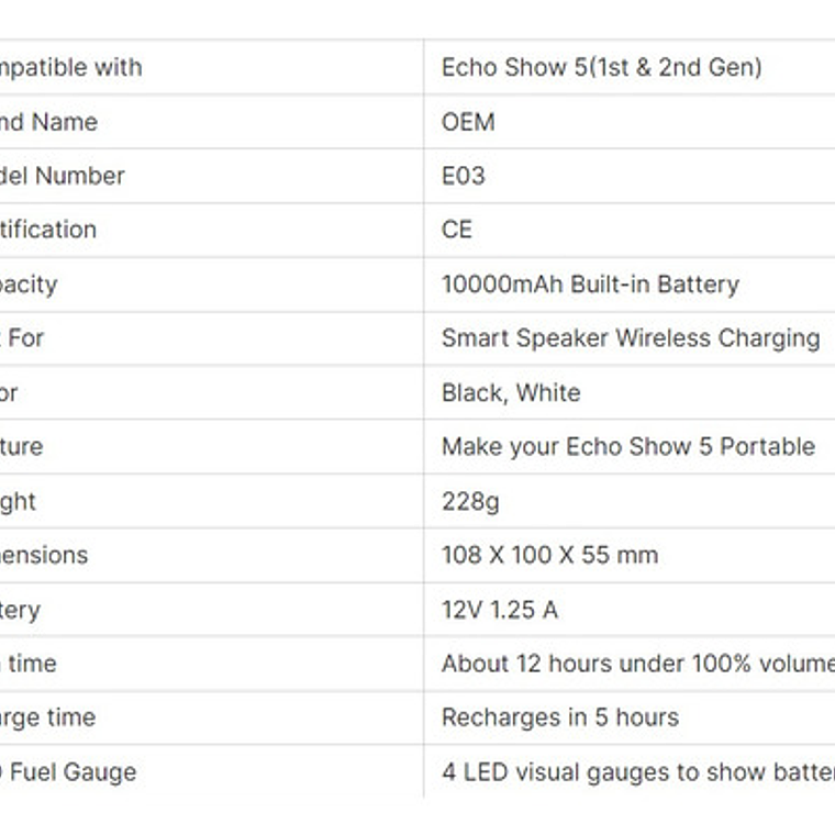 Base Inalámbrica Recargable Compatible Alexa Echo Show 5 15