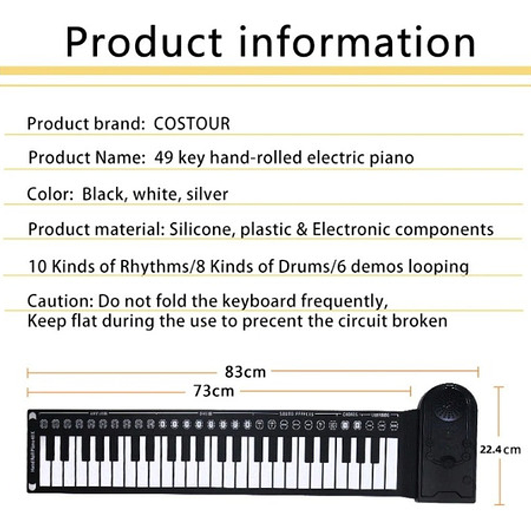 Teclado Piano Musical Para Niños 49 Teclas Flexible Plegable 6