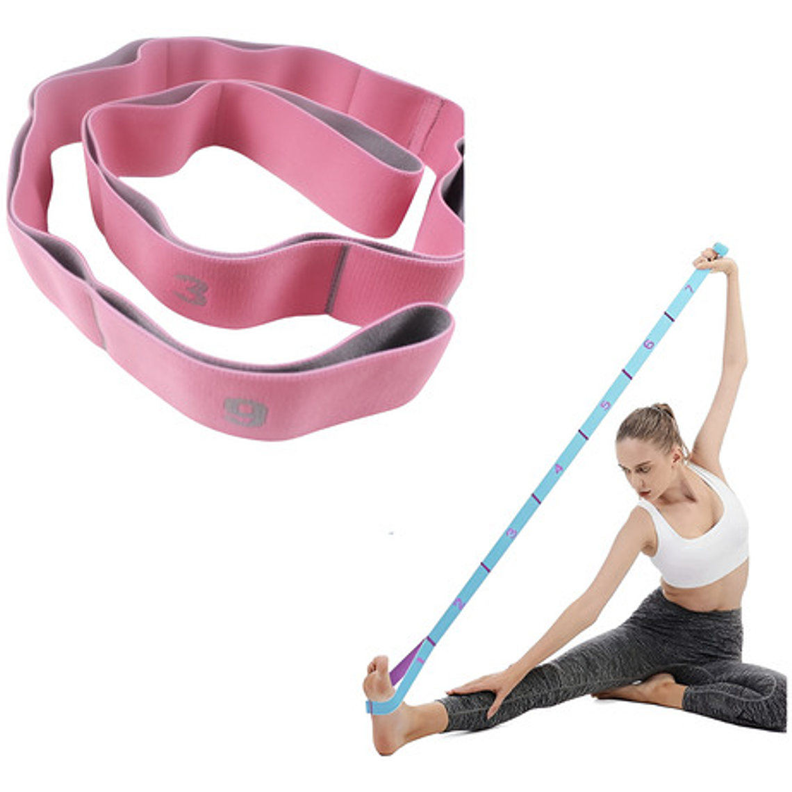 Banda Elástica Resistencia 9 Niveles Pilates Yoga 4cm Ancho 7