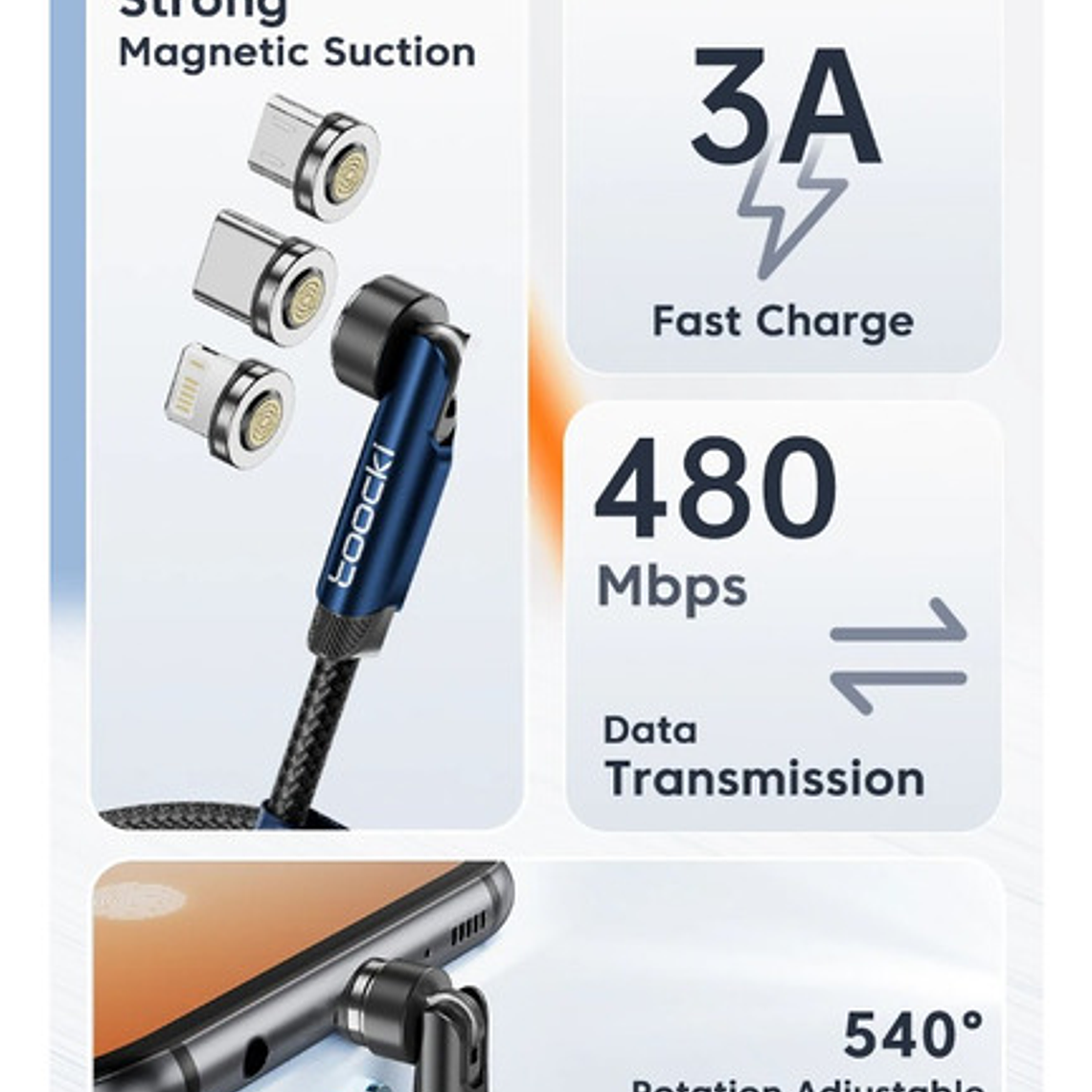  Cable Magnético Carga Rápida + Transmisión De Datos 3 En 1  6